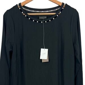 NWT J. Jill Womens M Classic Elegant Minimalist Luxe Pearl Neckline Dress Black